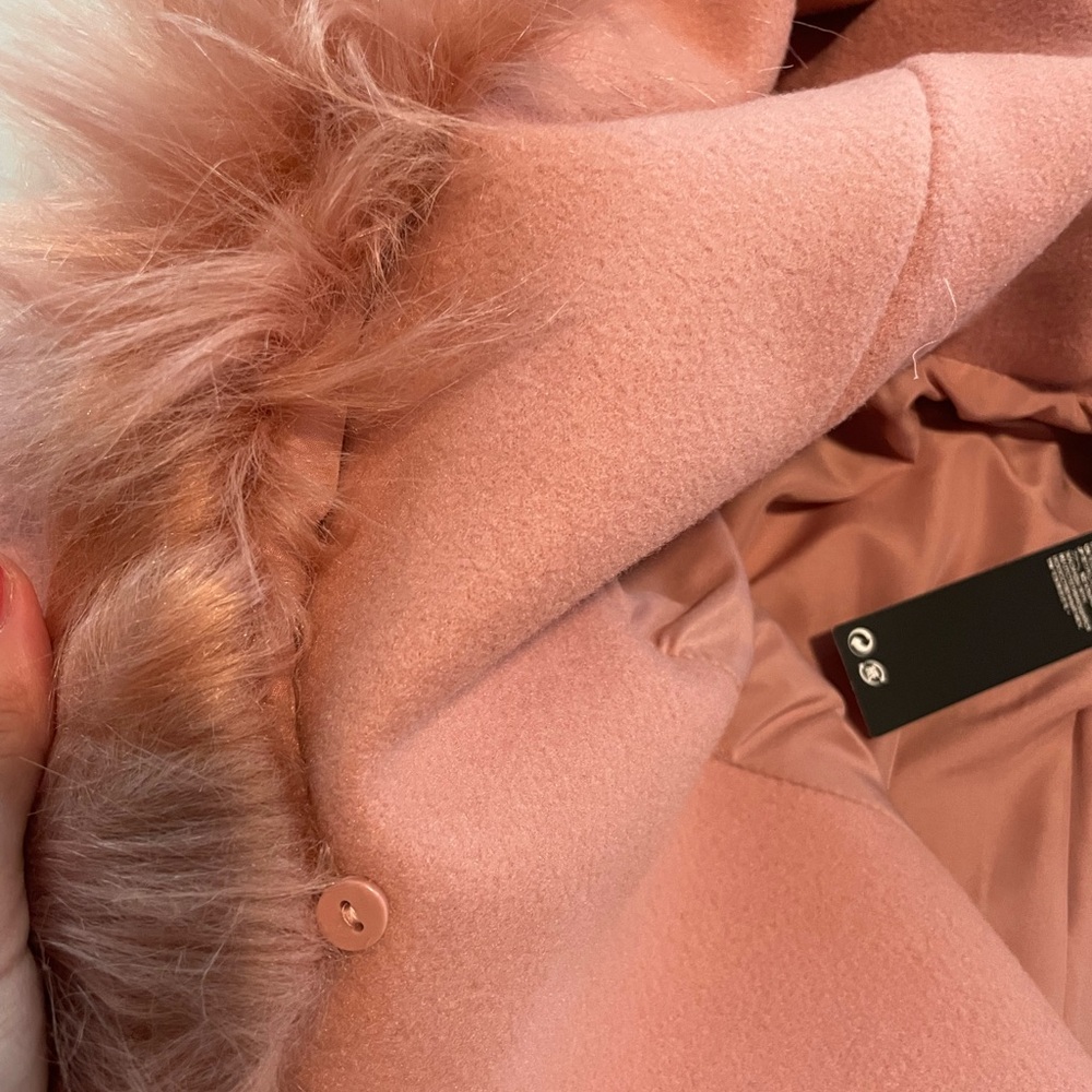 H&M Blush Pink Coat Detachable Imitation Fur on Hood Size M NWT - Picture 7 of 8
